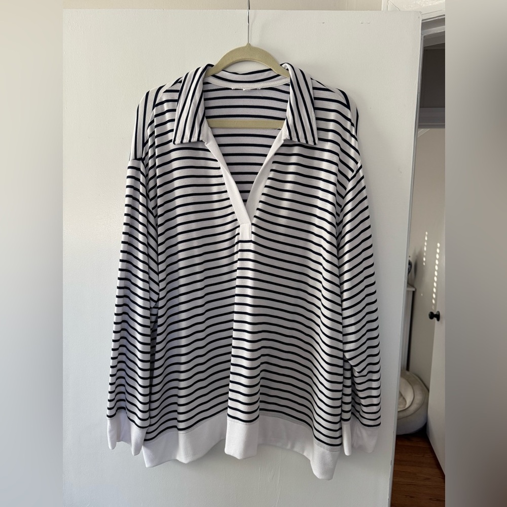 Jane and Delancey Navy and White Striped Top